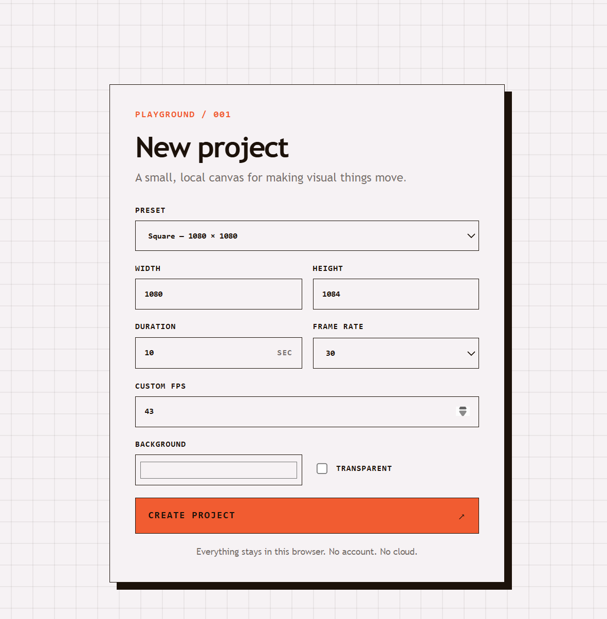 Playground new-project setup screen